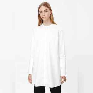 COS White Cotton Mandarin Granddad Collar Long Line Tunic Blouse Size US 12